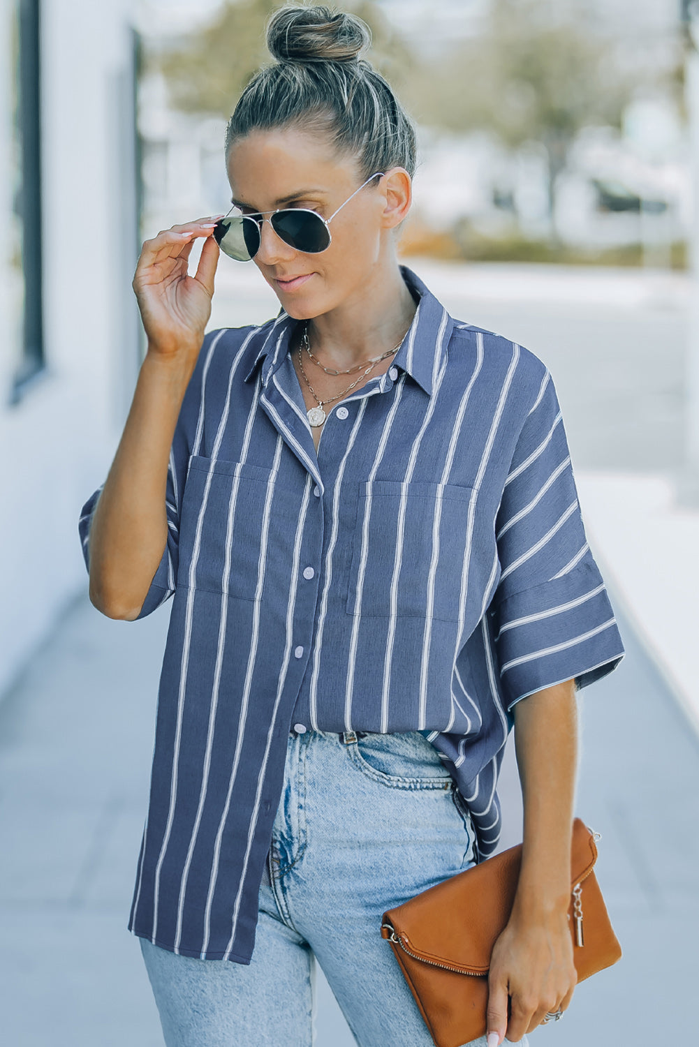 Blue Pocketed Striped Shirt - LA Grand