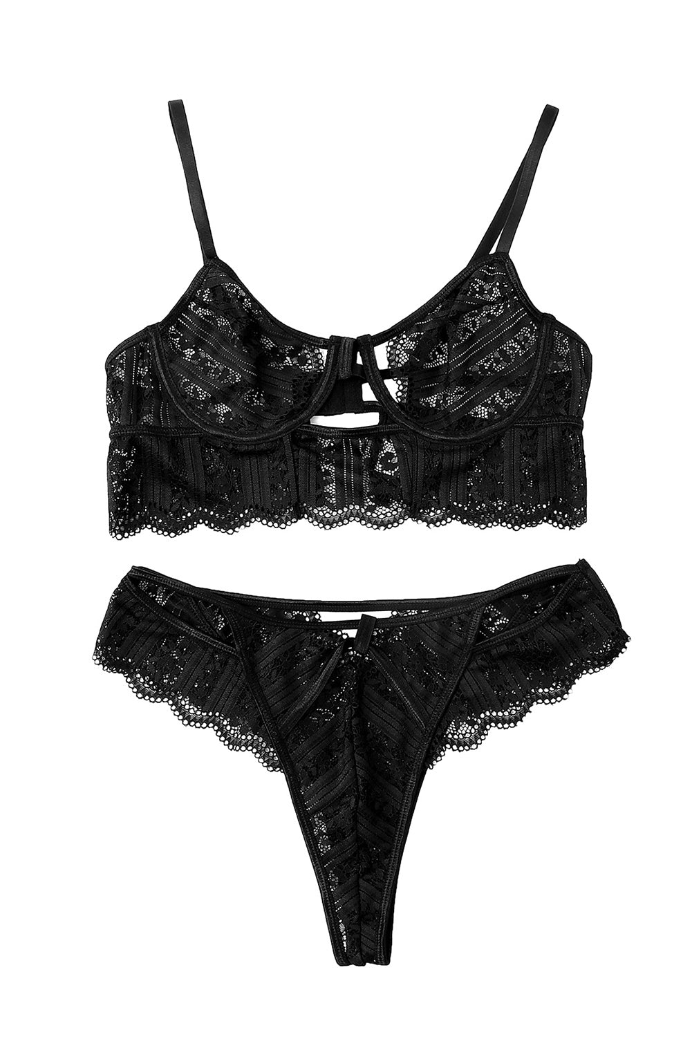 Black Spaghetti Strap Lace Bralette Set - LA Grand