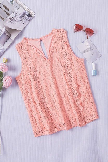 Pink Lace V Neck Tank Top - LA Grand