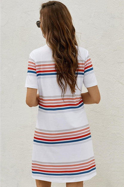 Striped Print Round Neck T-shirt Mini Dress - LA Grand