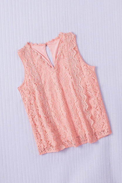 Pink Lace V Neck Tank Top - LA Grand