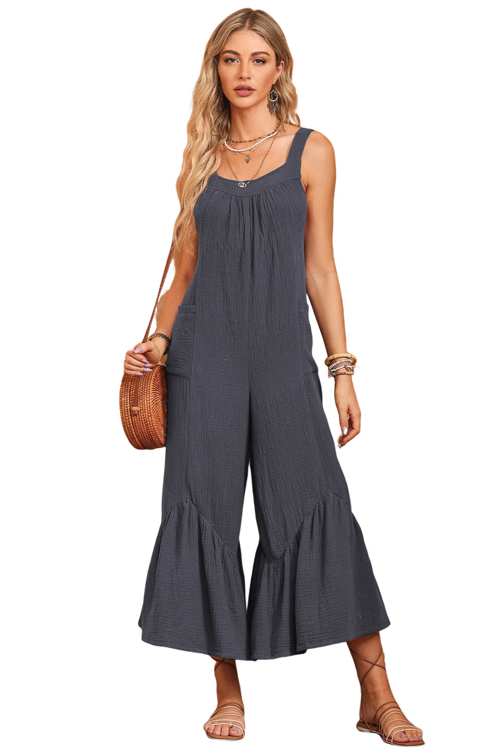 Black Wide Leg Ruffle Jumpsuit - LA Grand