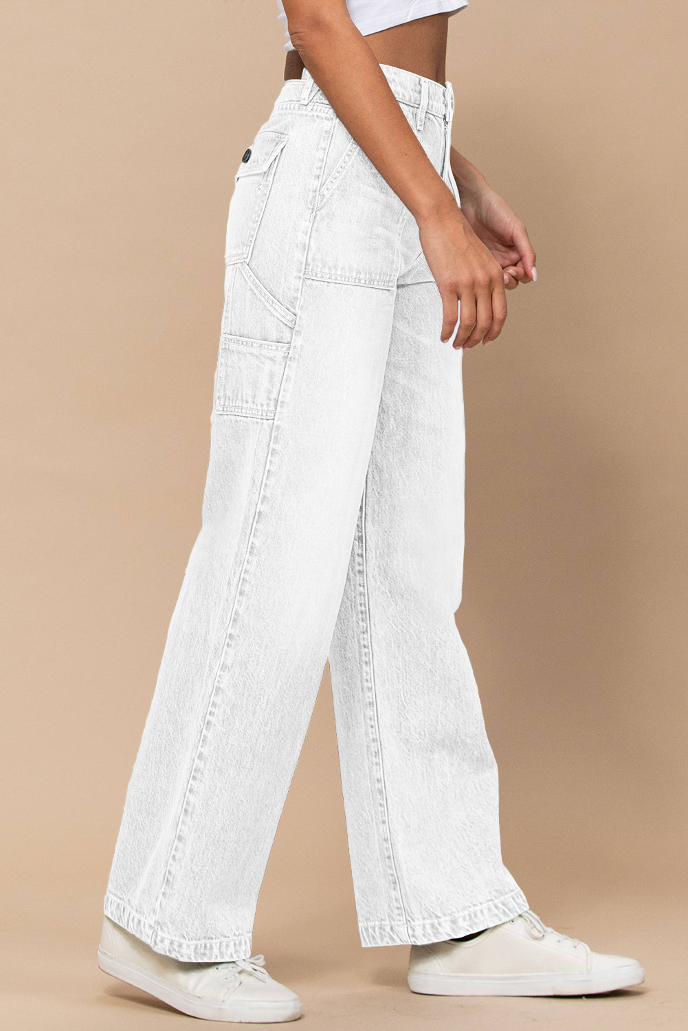 White High Waist Flap Pocket Wide-Leg Jeans - LA Grand