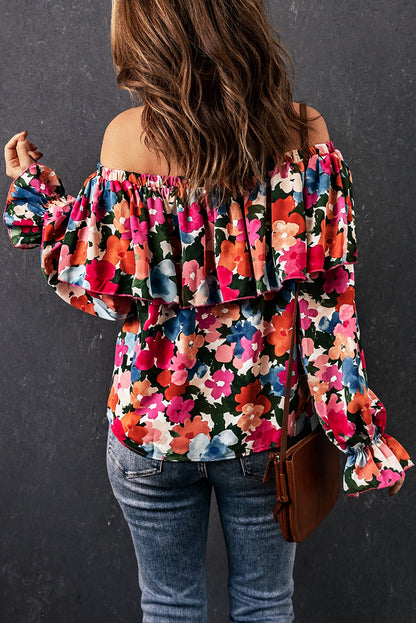 Floral Print Ruffled Off Shoulder Blouse - LA Grand