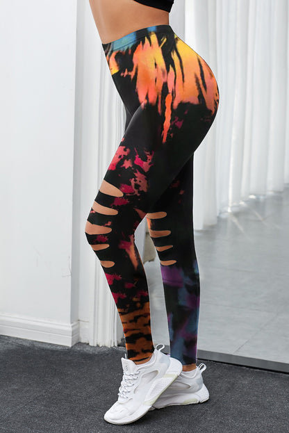 Multicolor Tie Dye Hollow Out Fitness Activewear Leggings - LA Grand