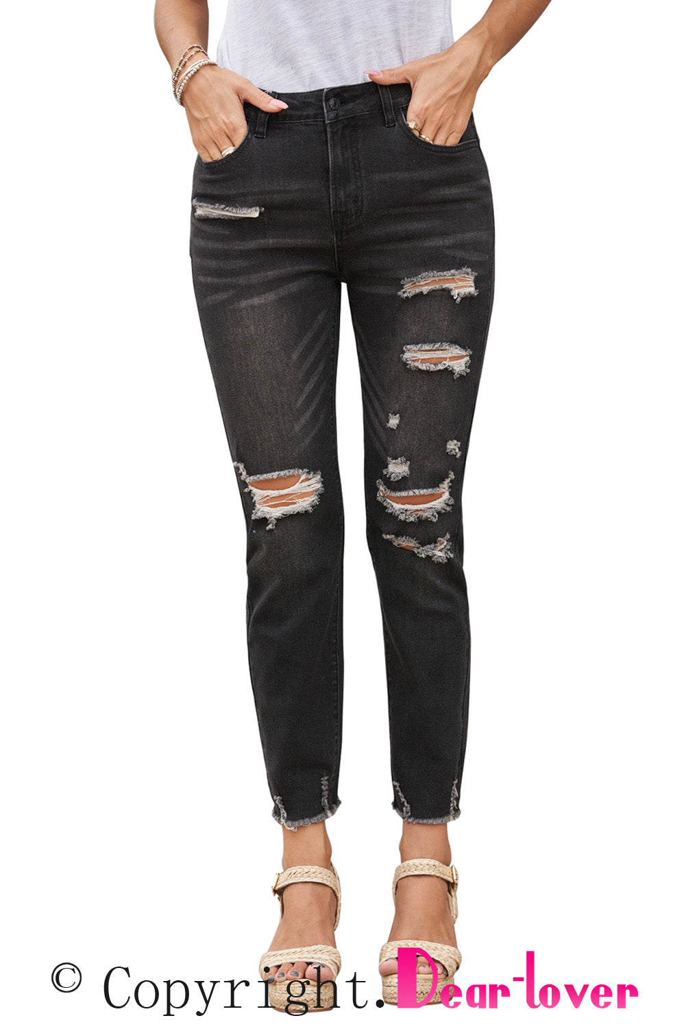 Light Blue Distressed Denim Pants - LA Grand