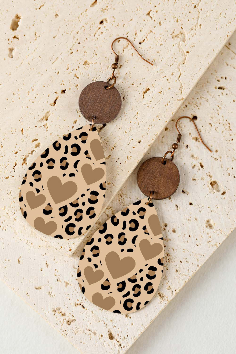 Heart Shape Leopard Print Drop Earrings - LA Grand