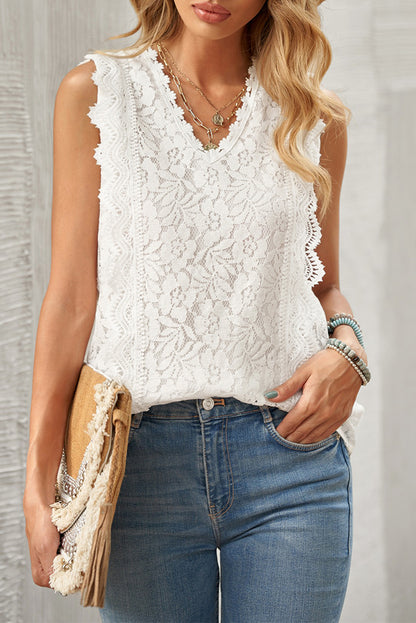 Pink Lace V Neck Tank Top - LA Grand