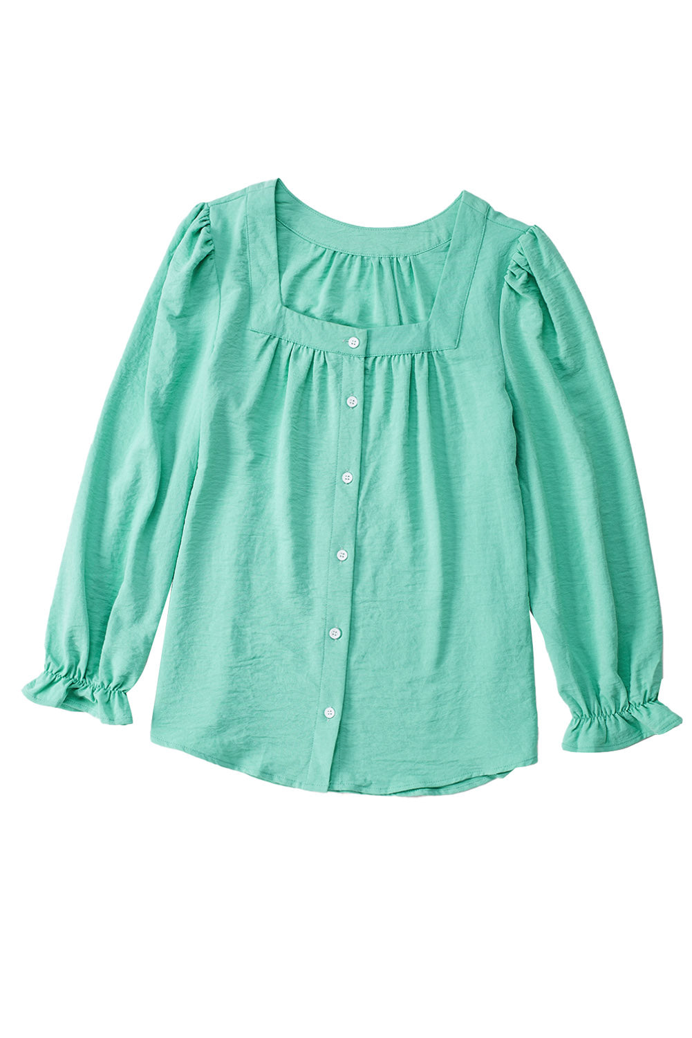 Green Flounce Sleeve Square Neck Button-Up Shirt - LA Grand