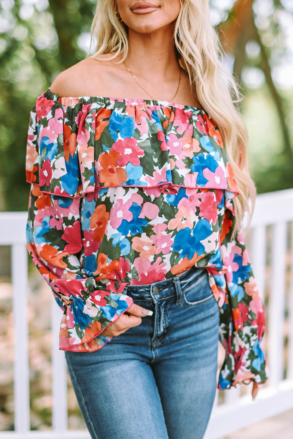 Floral Print Ruffled Off Shoulder Blouse - LA Grand