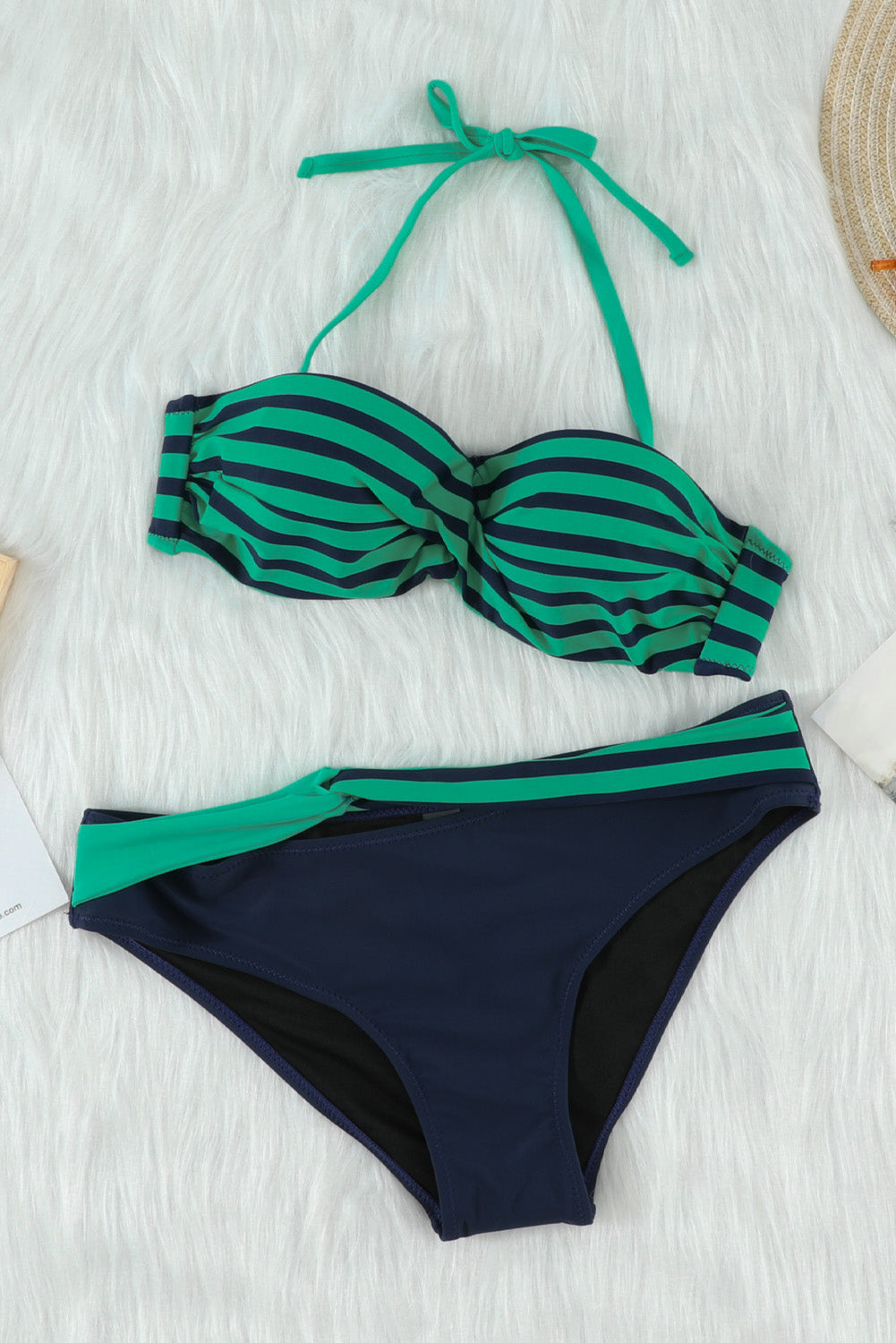 Blue Halter Bandeau Striped Bikini - LA Grand