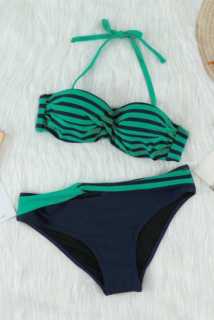 Blue Halter Bandeau Striped Bikini - LA Grand