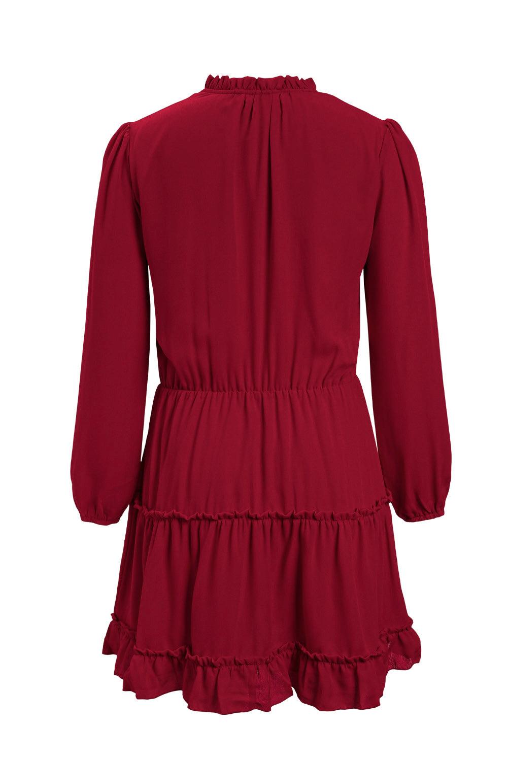 V Neck Long Sleeve Ruffle Tiered Mini Dress - LA Grand