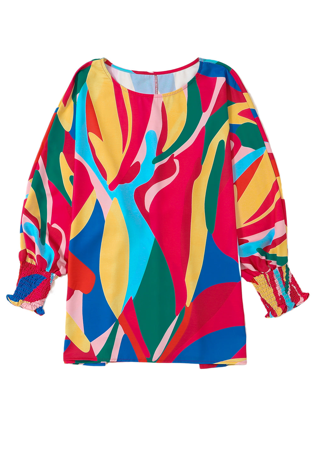 Multicolor Abstract Print Smocked Puff Sleeve Blouse - LA Grand