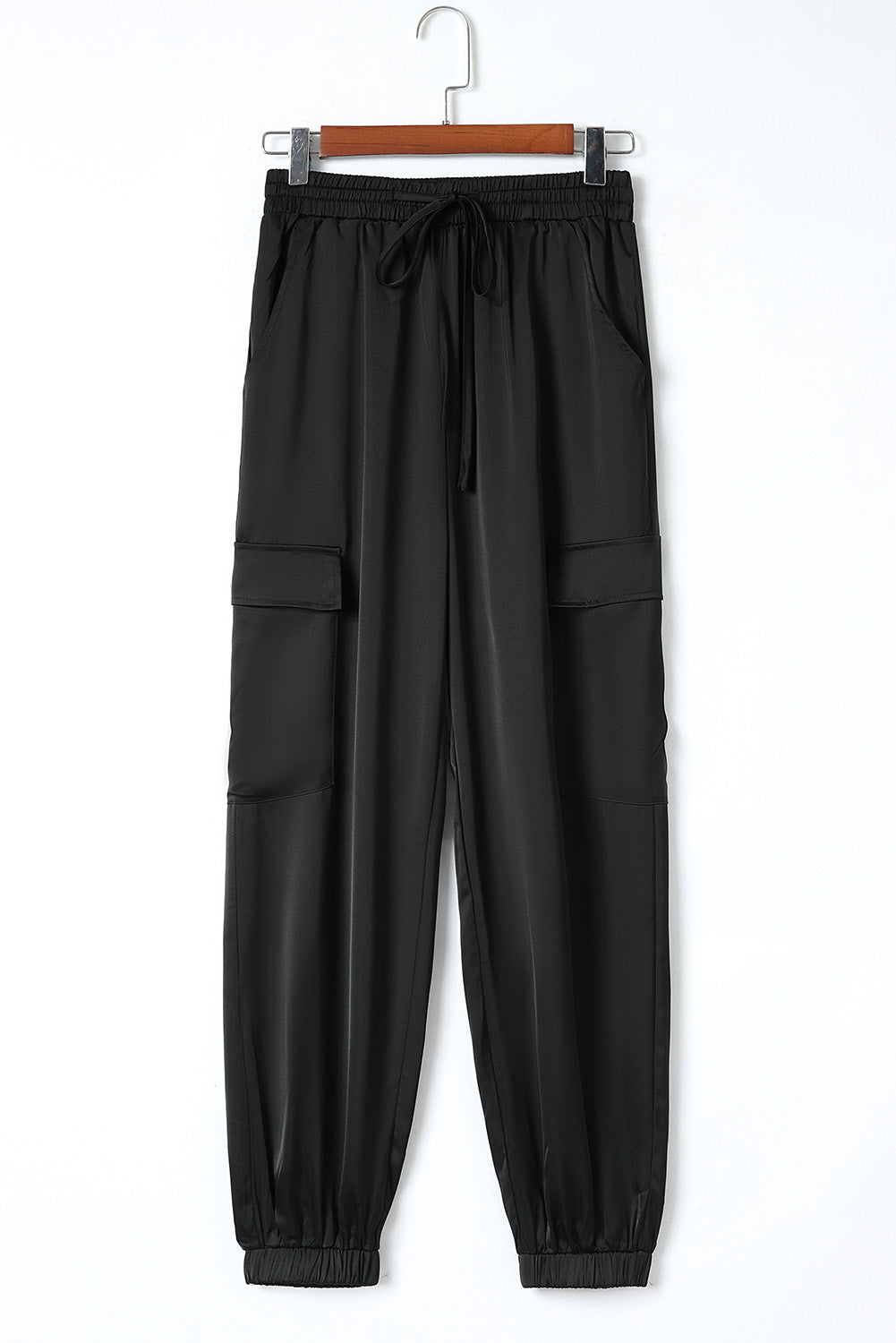 Rose Satin Pocketed Drawstring Elastic Waist Pants - LA Grand