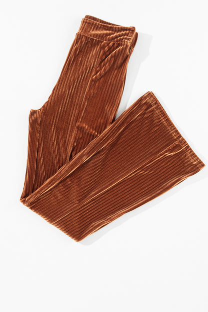 Chestnut Solid Color High Waist Flare Corduroy Pants - LA Grand