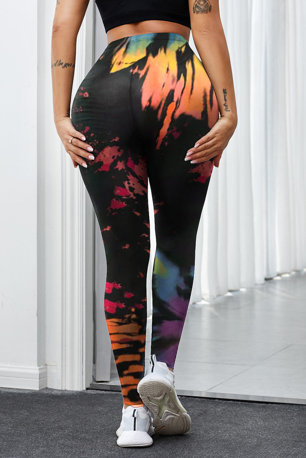 Multicolor Tie Dye Hollow Out Fitness Activewear Leggings - LA Grand