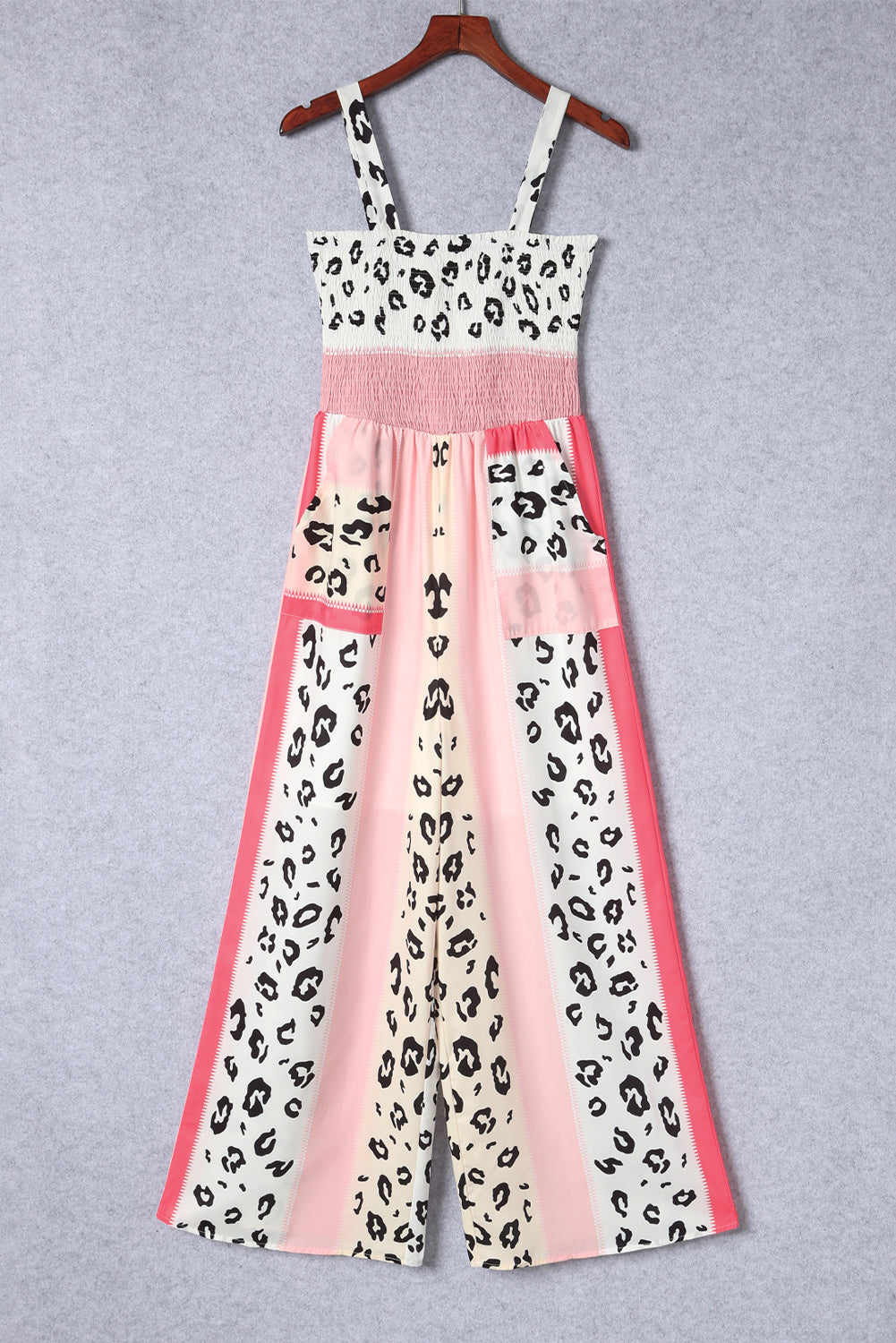 Pink Leopard Color Block Mix Print Pocketed Jumpsuit - LA Grand