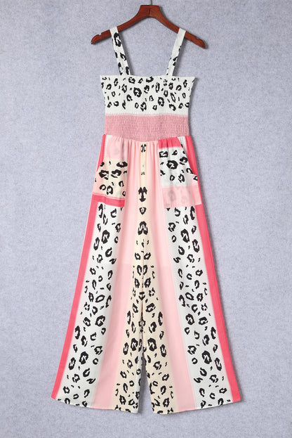 Pink Leopard Color Block Mix Print Pocketed Jumpsuit - LA Grand