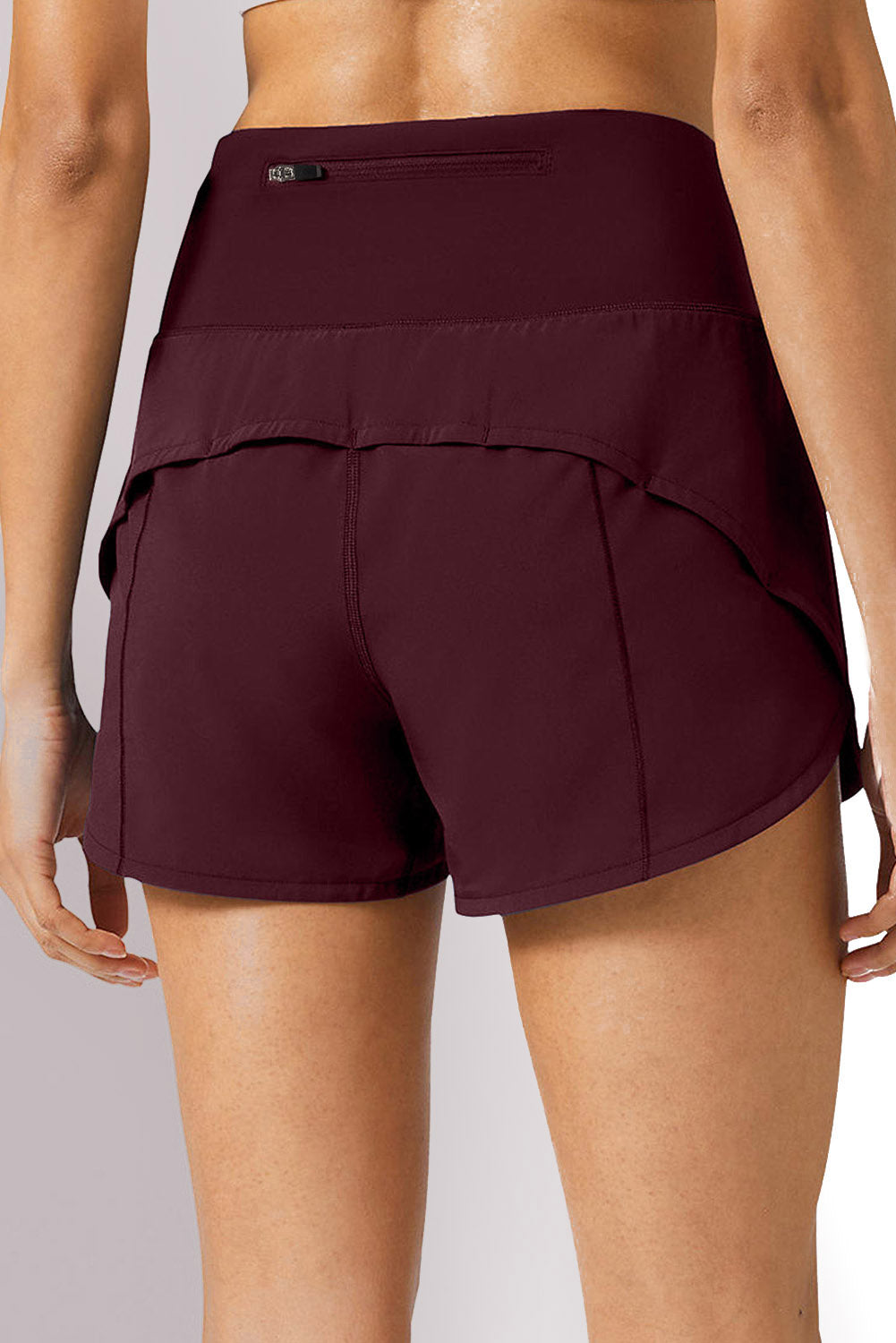 Burgundy Wide Waistband High Waist Sports Shorts - LA Grand