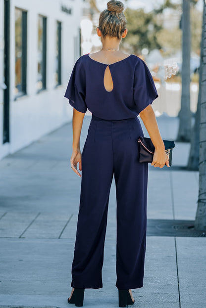 Indigo Glamour: Belted Wide Leg Jumpsuit - LA Grand