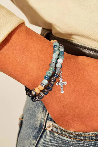 Multicolor Double-Layered Cross Beading Bracelet - LA Grand