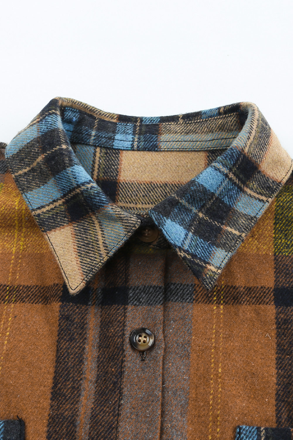 Brown Plaid Color Block Buttoned Shirt with Pockets - LA Grand