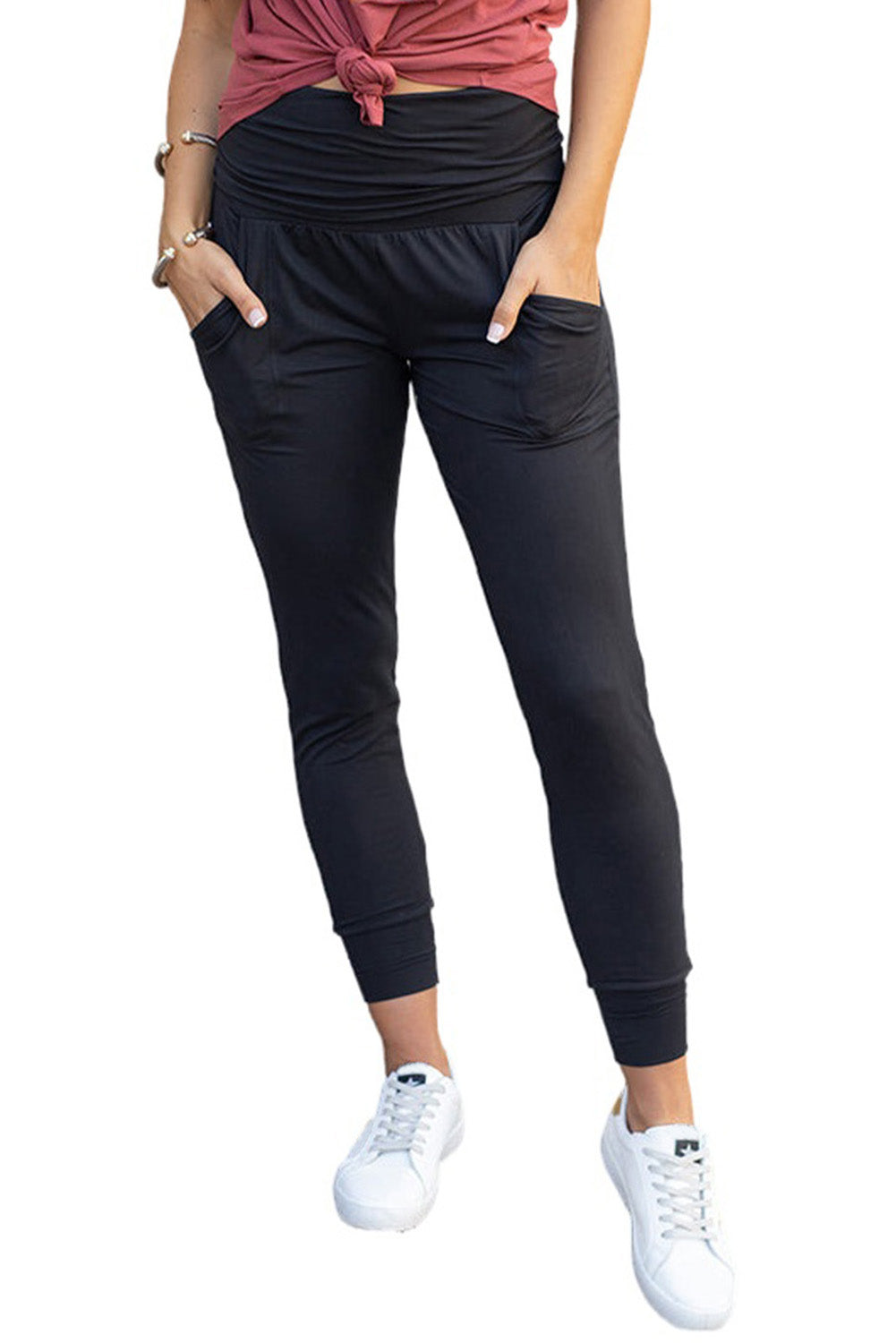 Black High Waist Pleated Pocket Leggings - LA Grand