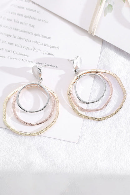 Silver 3-color Concentric Rings Dangle Earrings - LA Grand