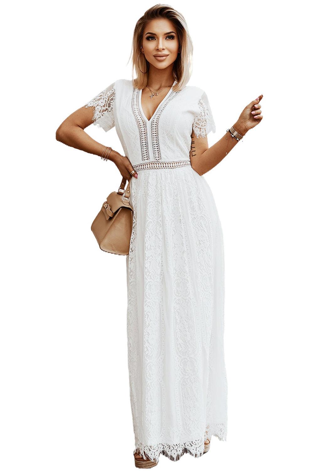 White Blue Fill Your Heart Lace Maxi Dress - LA Grand