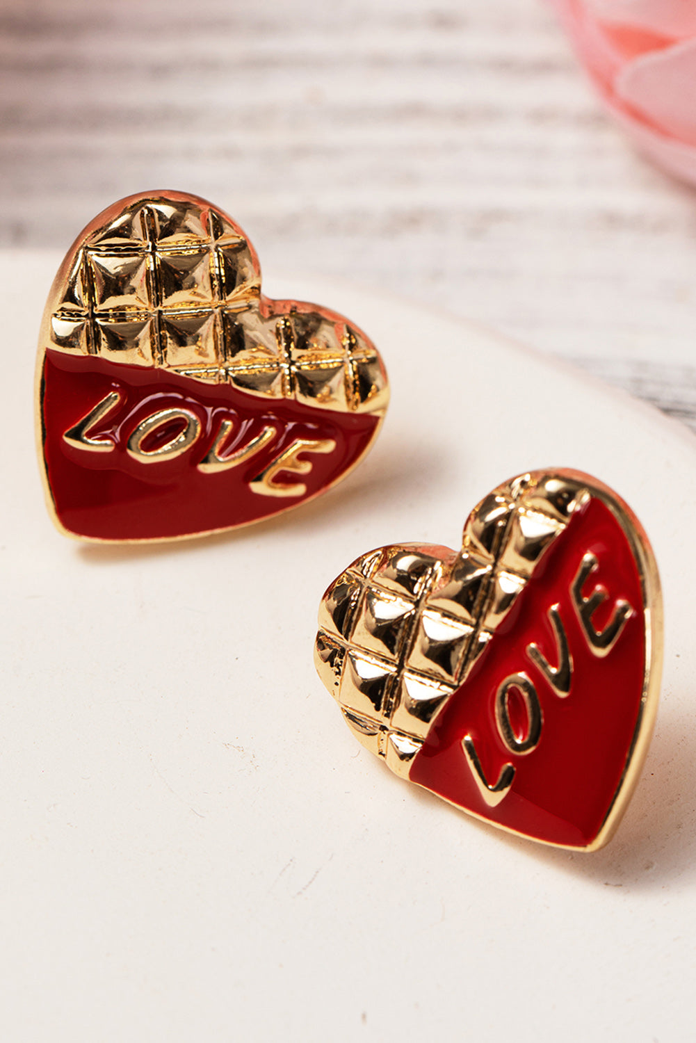 Racing Red LOVE Heart Shaped Color Block Stud Earrings - LA Grand