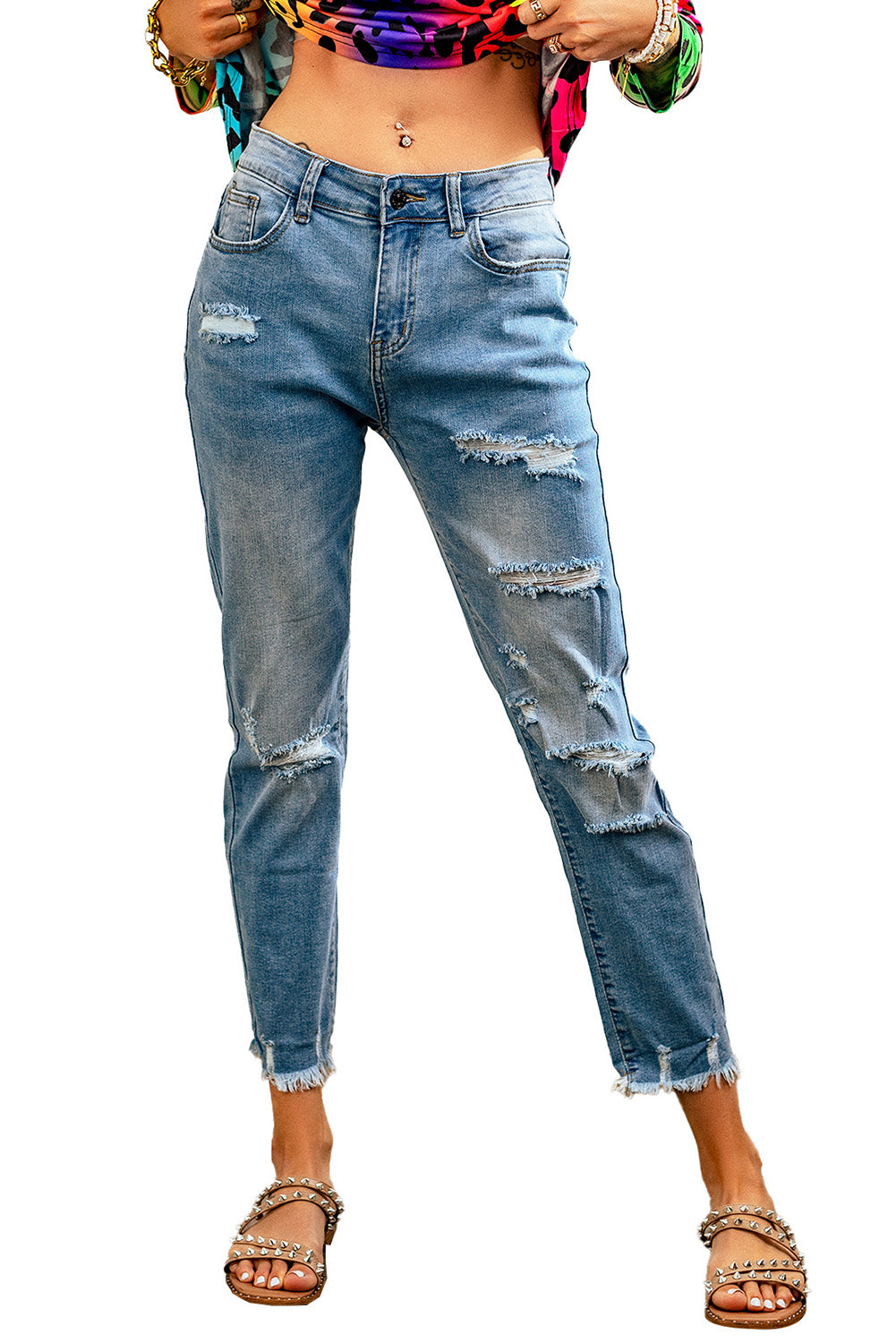 Light Blue Distressed Denim Pants - LA Grand