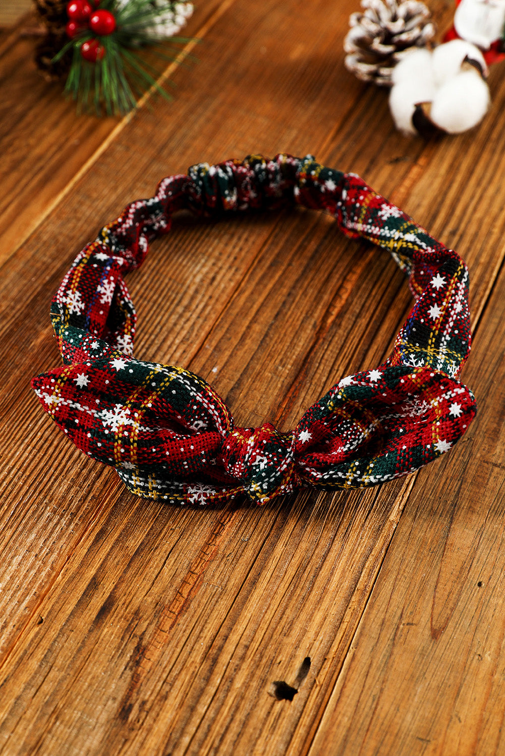 Blackish Green Christmas Plaid Snowflake Print Bow Hair Tie - LA Grand