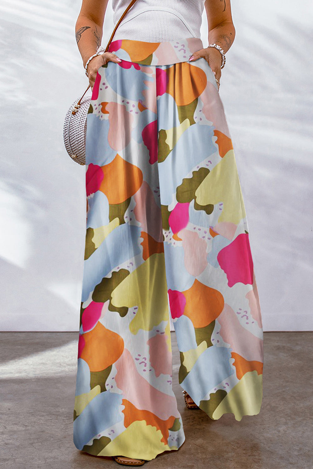 Multicolor Color Palette Print Flowy Wide Leg Pants - LA Grand