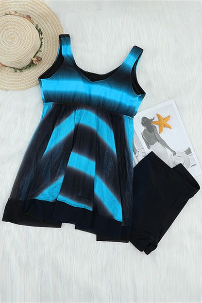 Sky Blue Tie Dye Ombre Swimdress Tankini Set - LA Grand