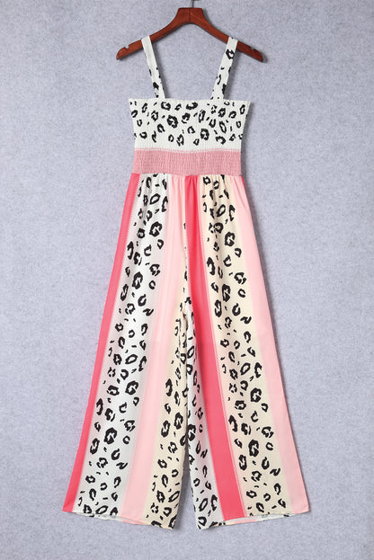 Pink Leopard Color Block Mix Print Pocketed Jumpsuit - LA Grand