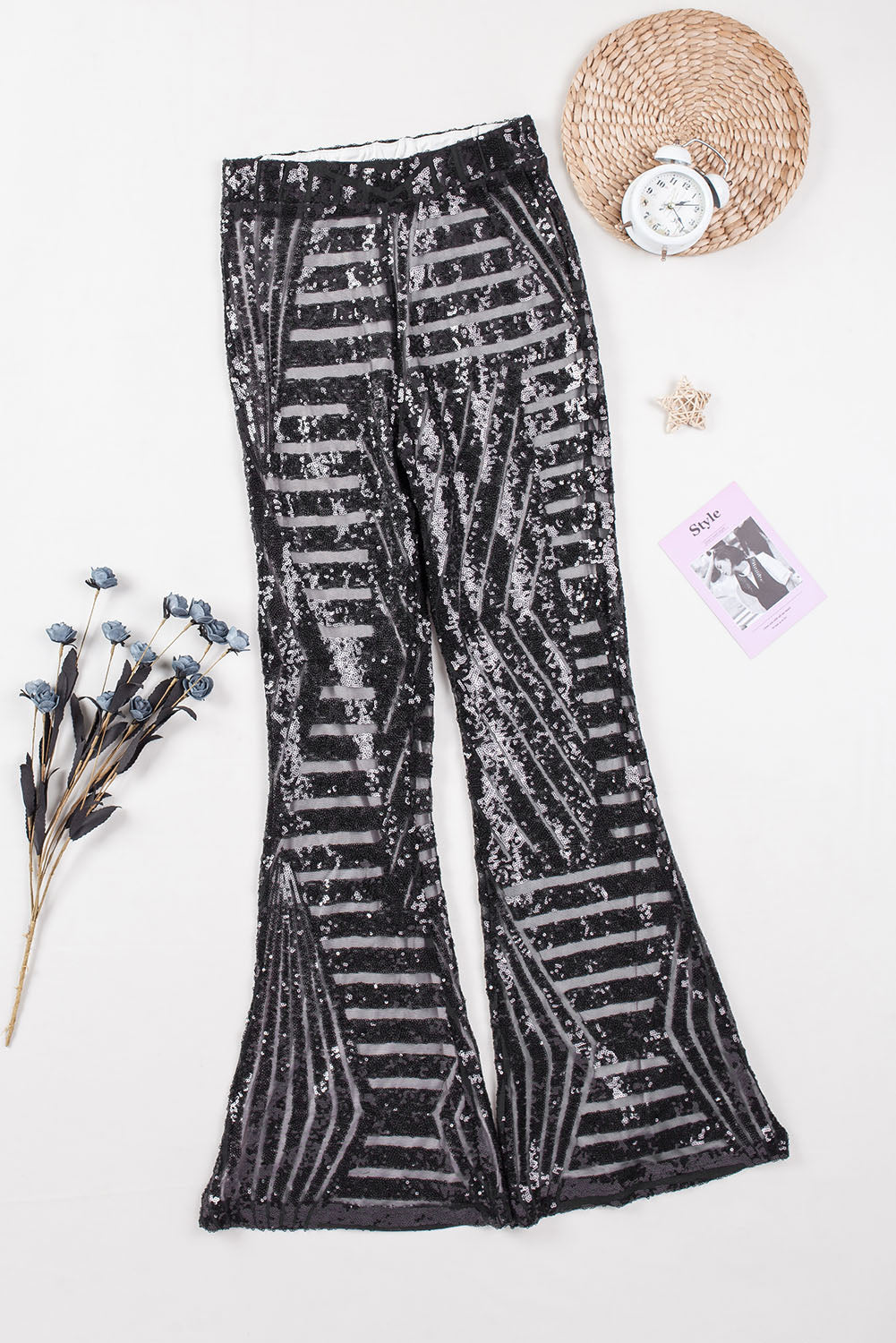 Black Sequin Wide Leg Pants - LA Grand