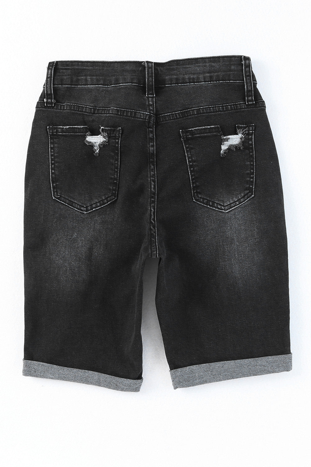 Blue Roll-up Distressed Bermuda Denim Shorts - LA Grand