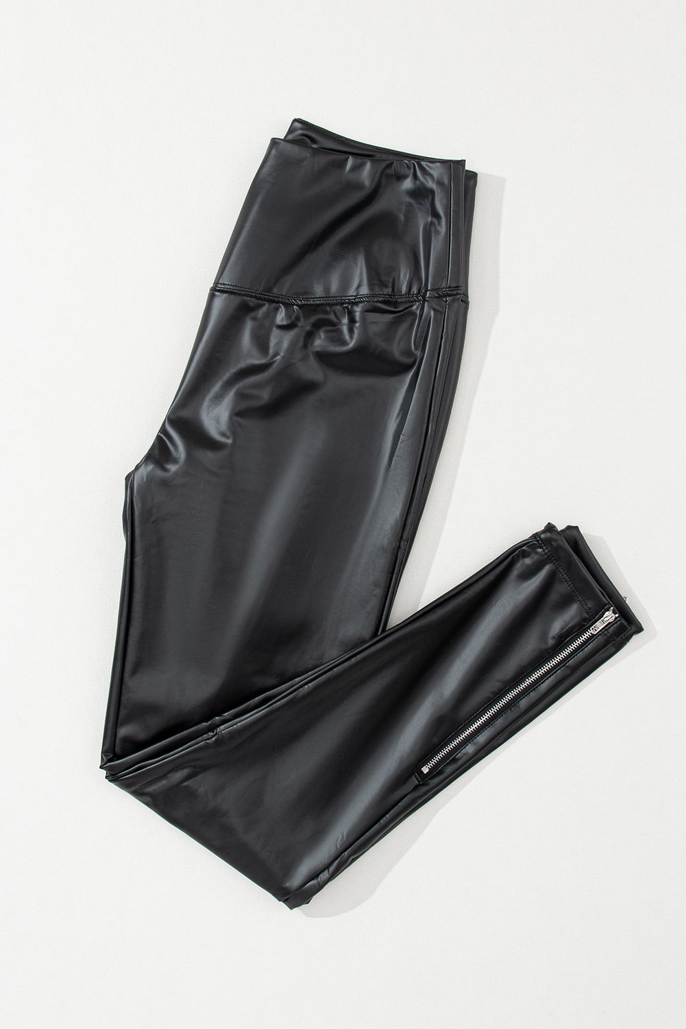 Black Faux Leather Zipped Detail Leggings - LA Grand