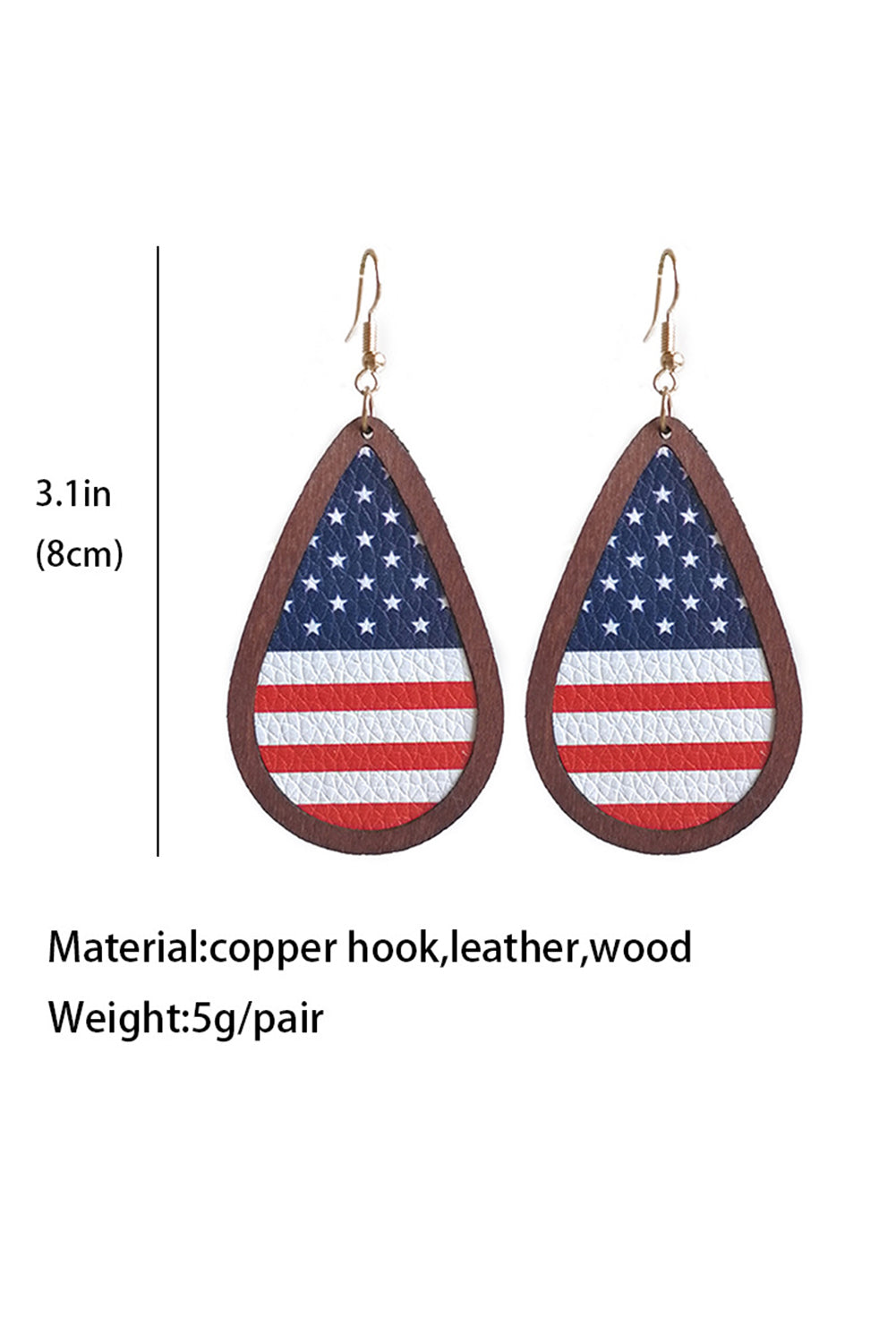 Blue Wood Frame Leather Flag Earrings - LA Grand