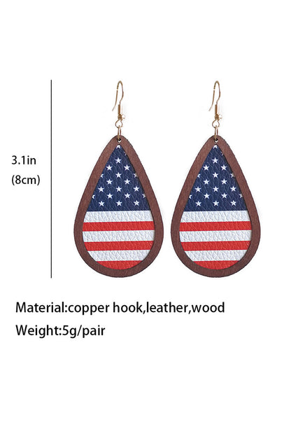 Blue Wood Frame Leather Flag Earrings - LA Grand