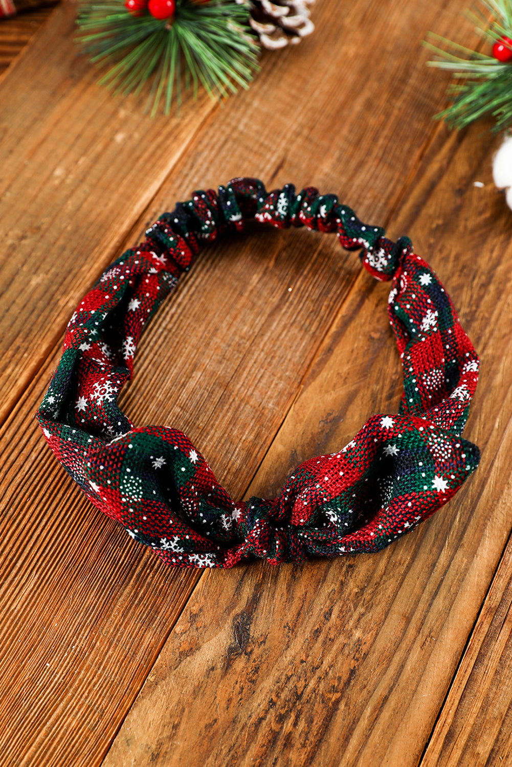 Blackish Green Christmas Plaid Snowflake Print Bow Hair Tie - LA Grand