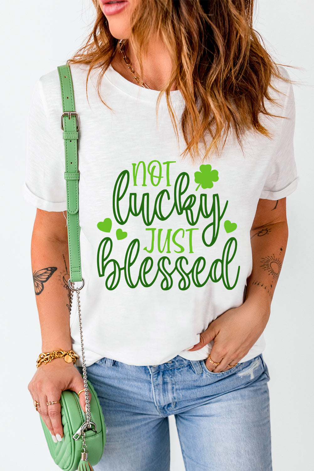 White St Patricks Not Luck Just Blessed Graphic T-shirt - LA Grand