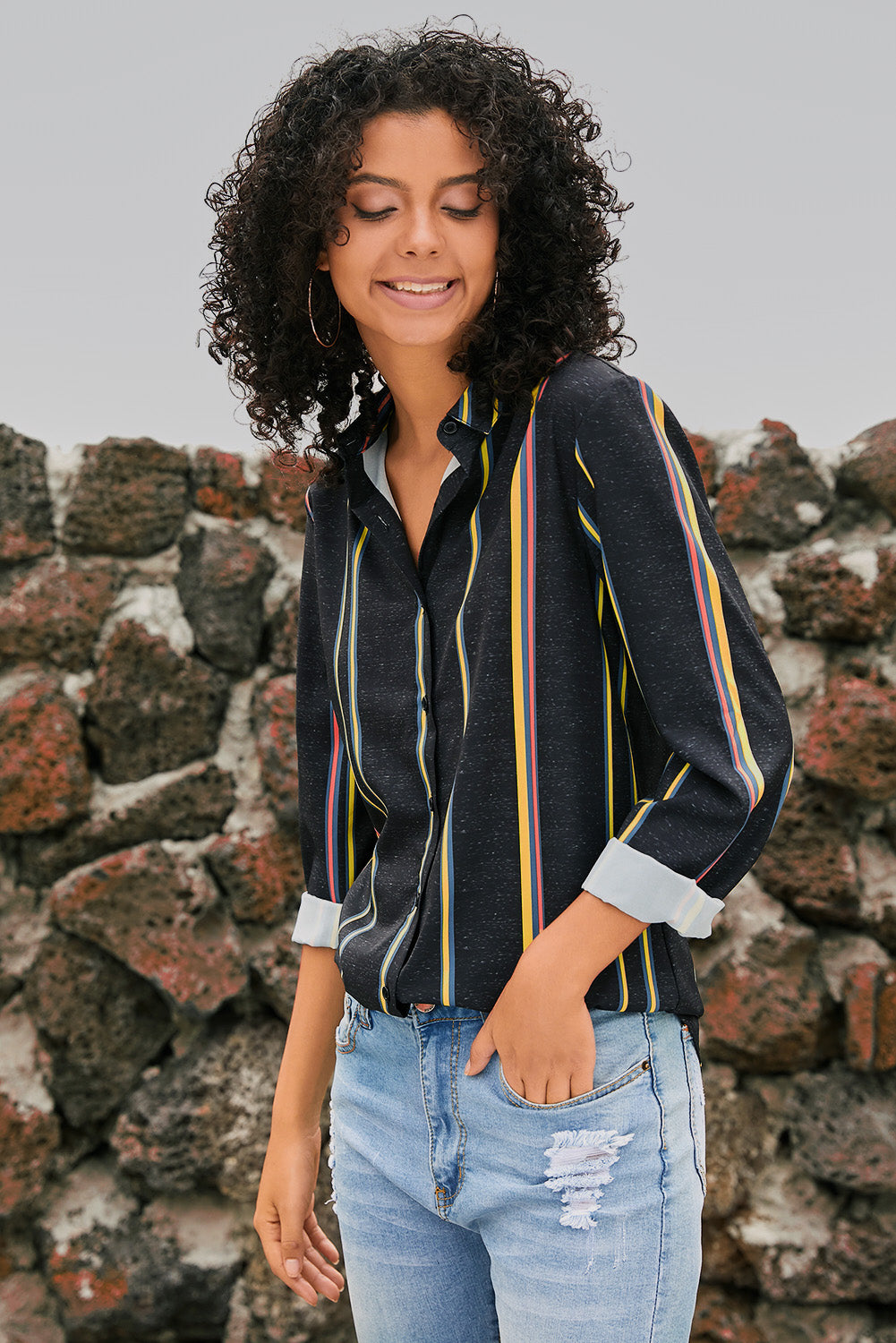 Black Brown Striped Modern Women Shirt - LA Grand