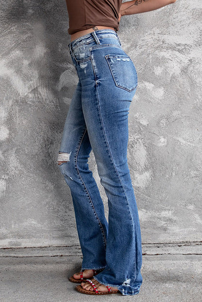 Blue Distressed Flare Jeans - LA Grand