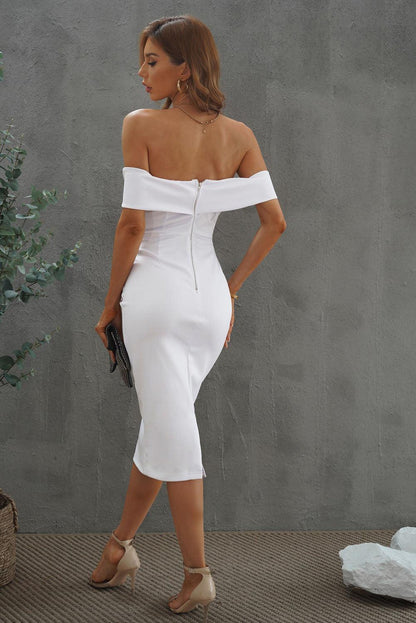 White Off-the-shoulder Midi Dress - LA Grand