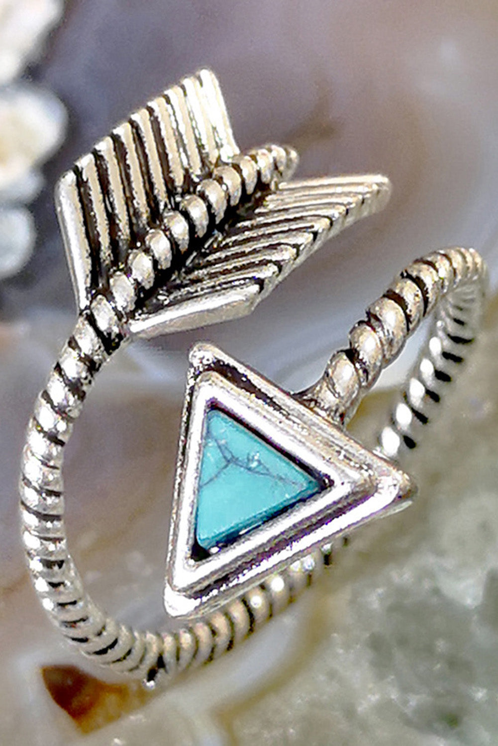 Silver Turquoise Arrow Shape Open Ring - LA Grand