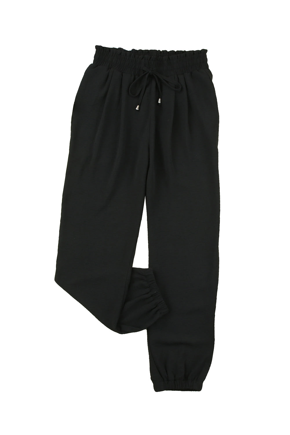 Black Solid Color Drawstring Smocked Waist Joggers - LA Grand