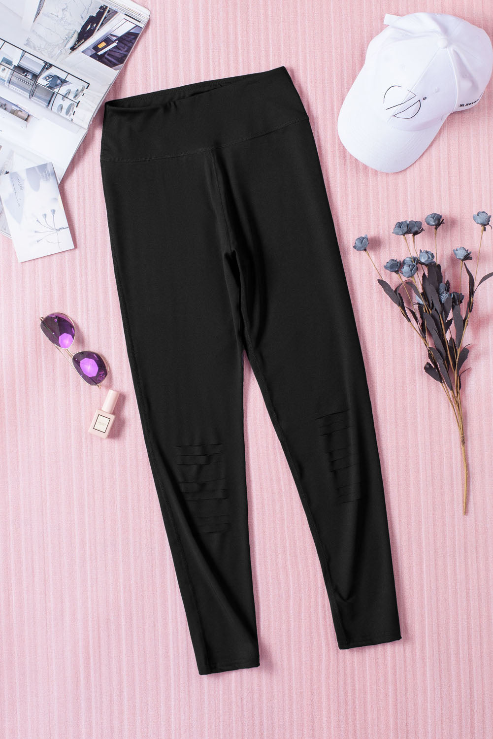 Black Cut-out Skinny High Waist Leggings - LA Grand