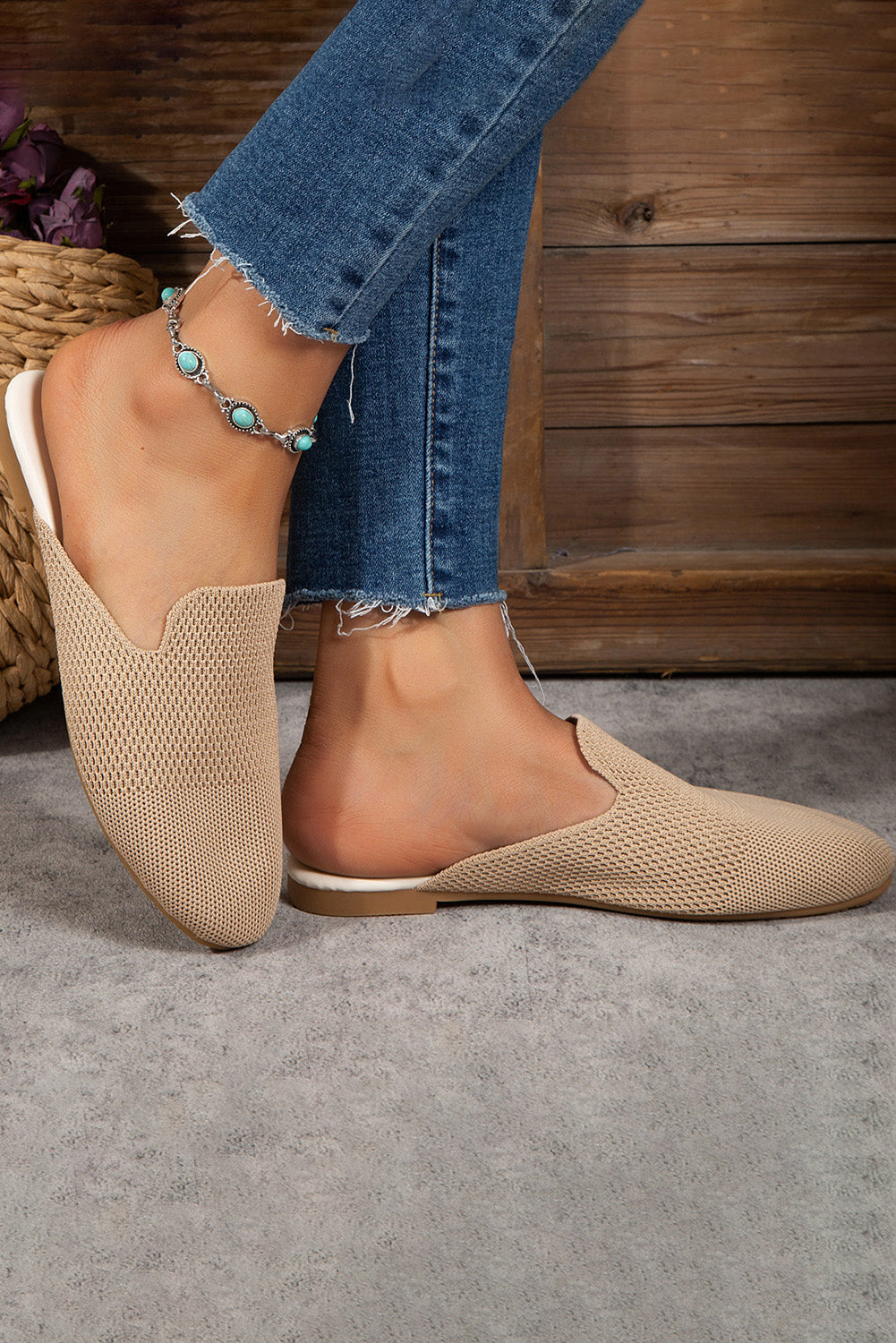 Apricot Breathable Knit Flat Shoes - LA Grand